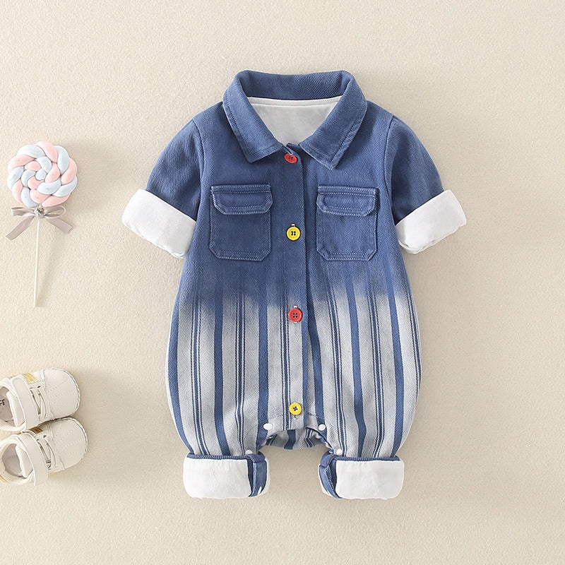 Denim Romper Baby Boy Blue Jean Overalls Long-Sleeved Denim Spring