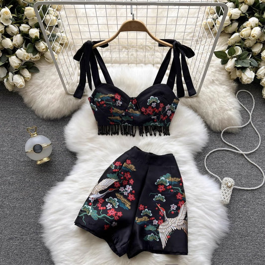 New Summer Retro Printed Straps Women's Two-Piece Suit - Harmony Gallery
