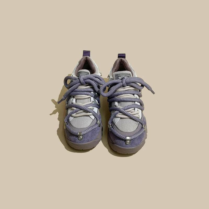 American Strappy Thick-Soled Leather Color-Blocking Sports Women's Shoes - Harmony Gallery