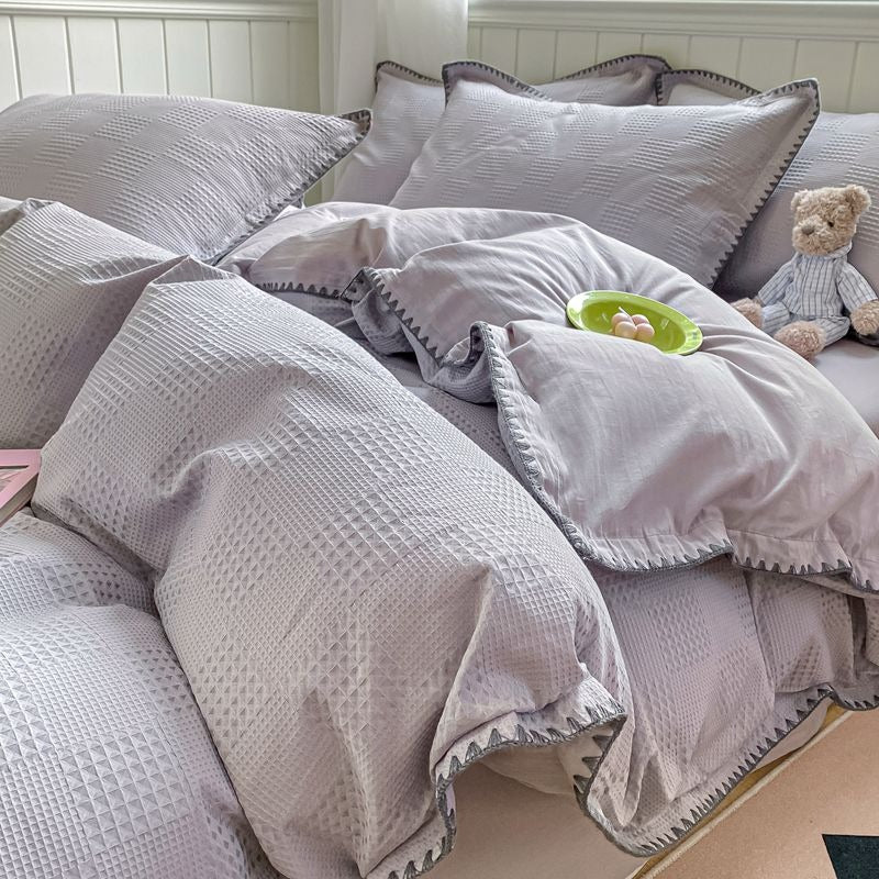 Waffle High-End Pure Cotton Washed Soft Four-Piece Bed Set - Harmony Gallery