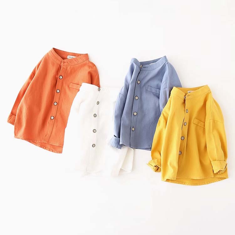 New Long-Sleeved Spring Cotton Stand-Up Collar Baby Boy's Shirt - Harmony Gallery