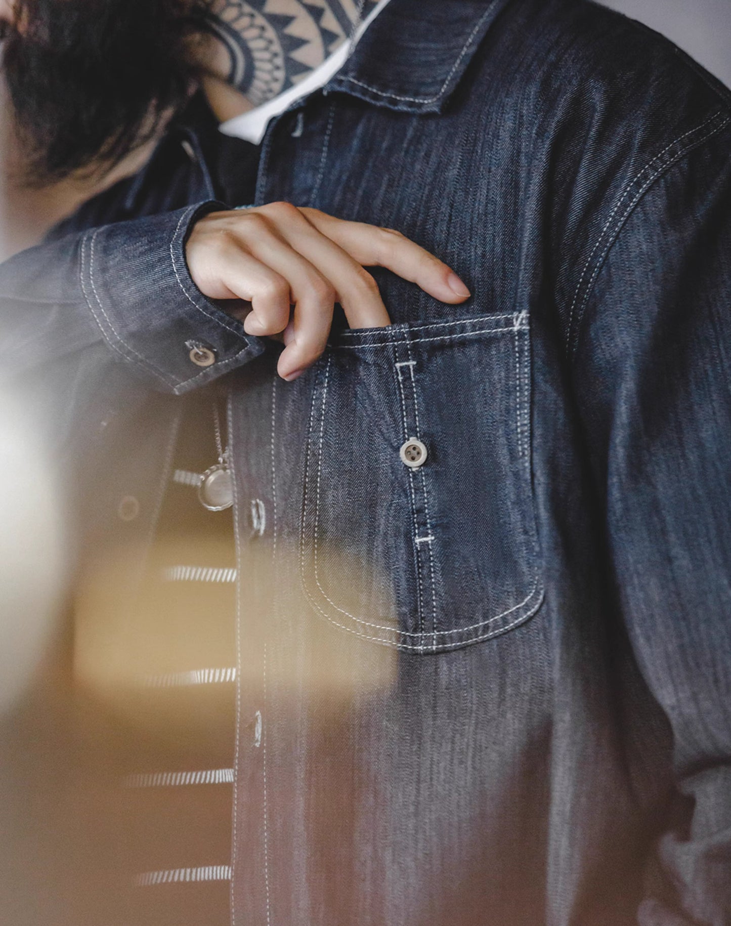 American Retro Washed Denim Big Pocket Loose Men's Shirt - Harmony Gallery