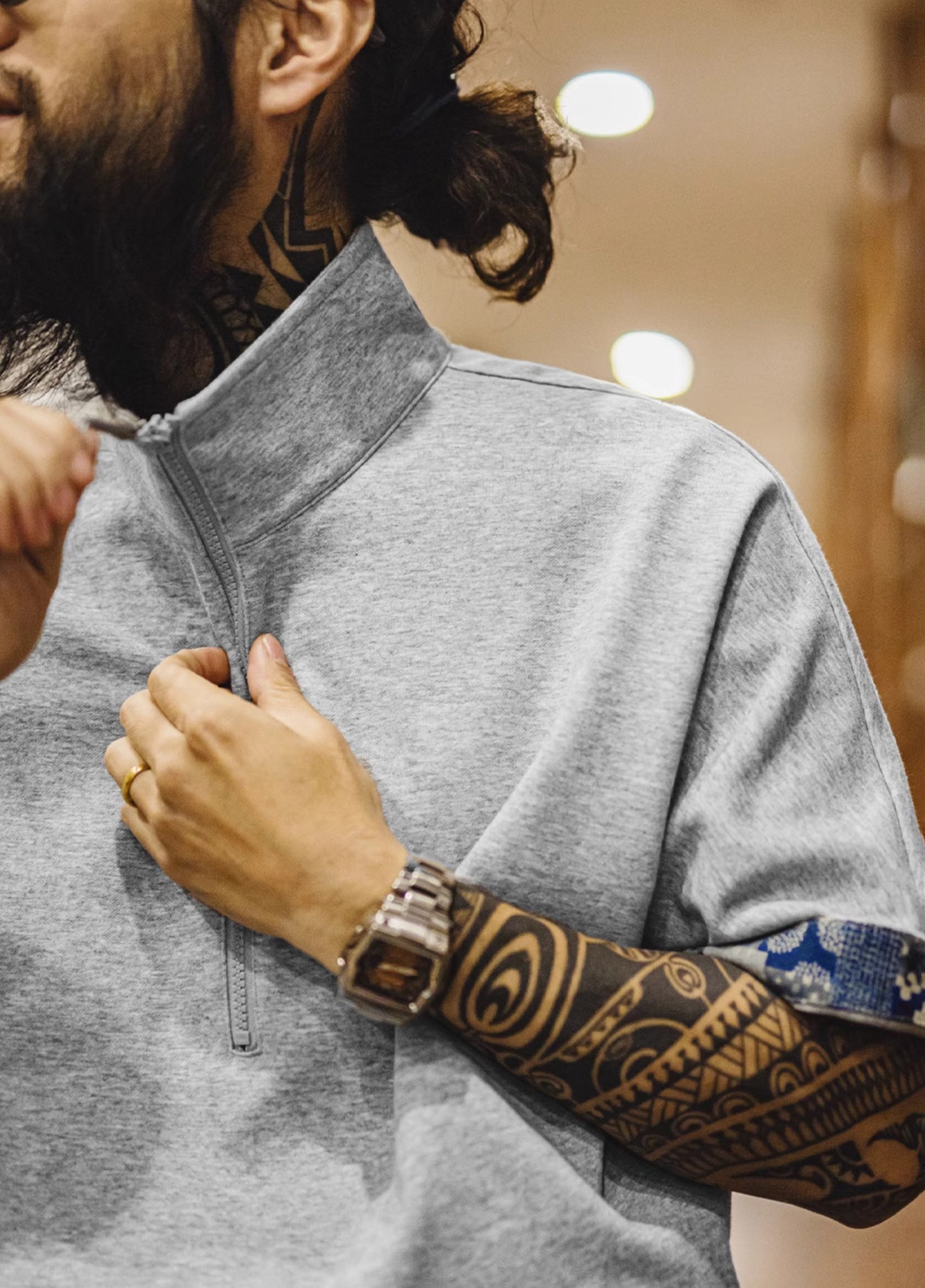 American Casual Retro Half-Open Polo Ancient Cloth Printing Loose Men's T-Shirt - Harmony Gallery