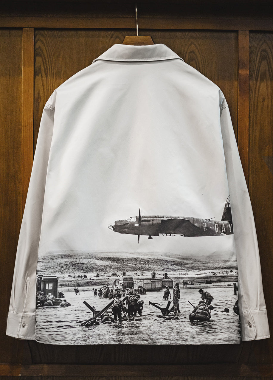 American Retro Print Cuban Collar Long Sleeve Oversized Silhouette Men's Shirt - Harmony Gallery