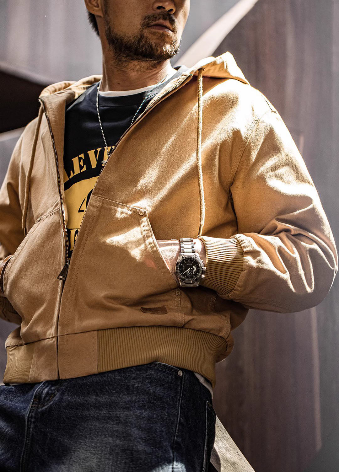 American Retro J130 Heavy Hooded Vintage Classic Canvas Men's Jacket - Harmony Gallery