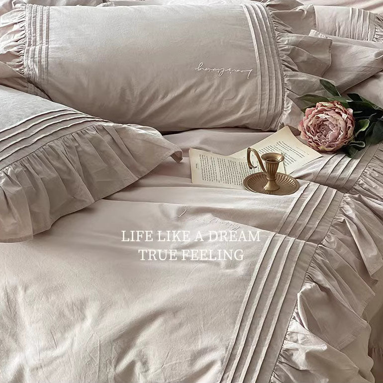 Princess Lotus Leaf Lace Washed Pure Cotton Four-Piece Bed Set - Harmony Gallery