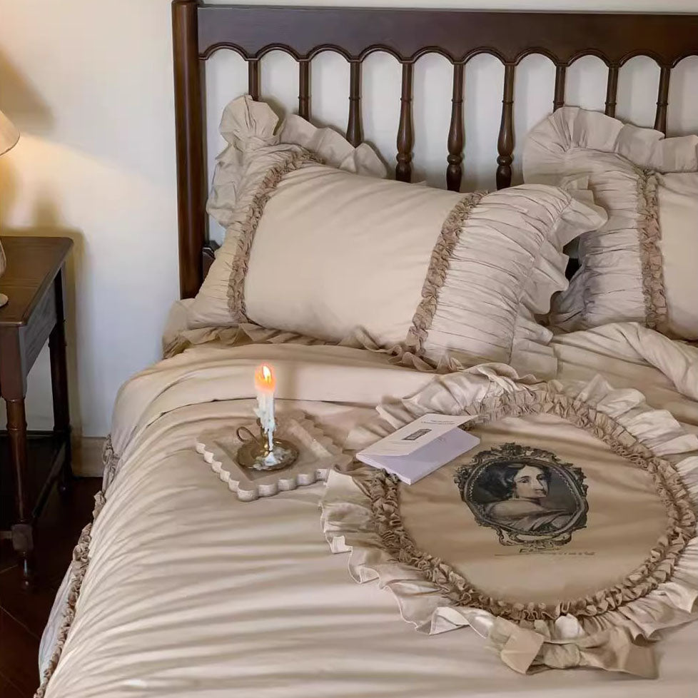 Romantic Paris Dream Four-piece Lace Figure Painting Cotton Bed Set - Harmony Gallery