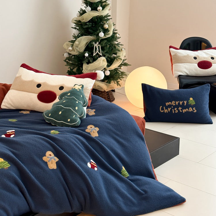 Christmas Winter Thickened Faux Cashmere Four-Piece Warm Fleece Bed Set