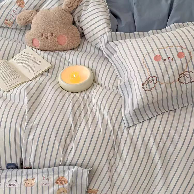 Cartoon Cute Animal Park Washed Four-Piece Pure Cotton Bed Set - Harmony Gallery