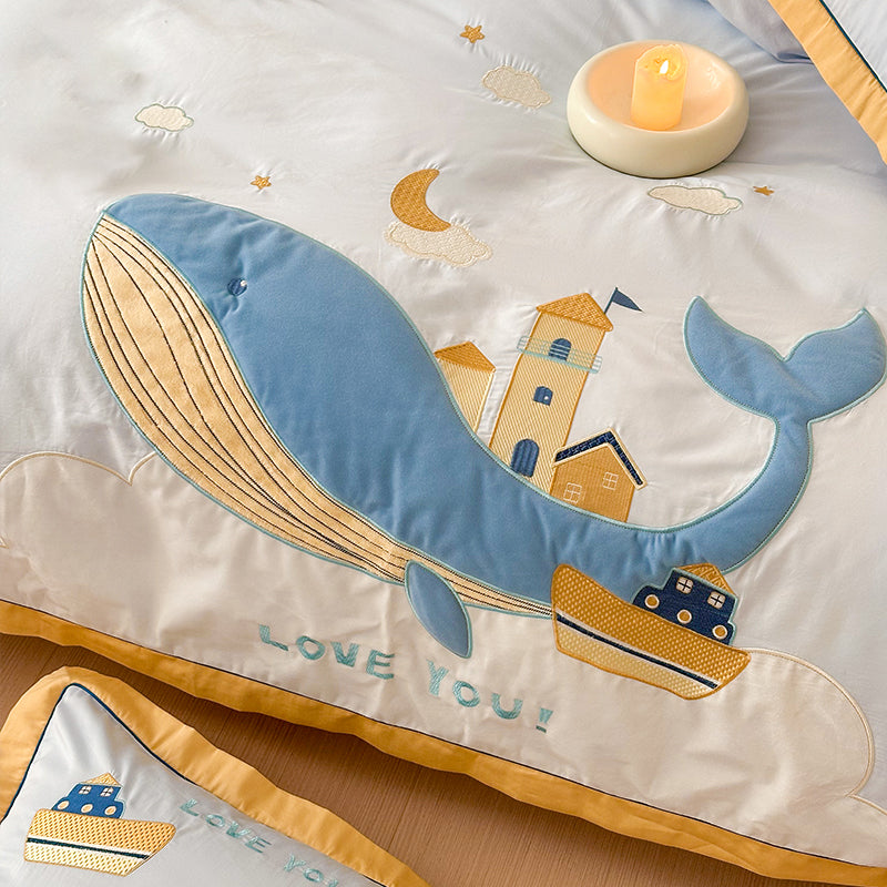 Cute Cartoon Whale For Boy And Girl Pure Cotton Four-Piece Bed Set