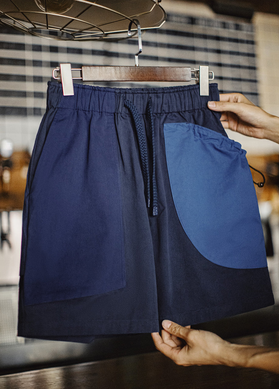 American Patchwork Navy Blue Pure Cotton Juvenile Silhouette Men's Shorts - Harmony Gallery
