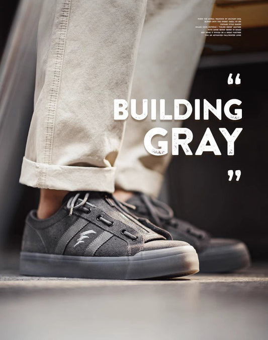 Architectural Building Gray Leather Versatile Men's Canvas Shoes - Harmony Gallery