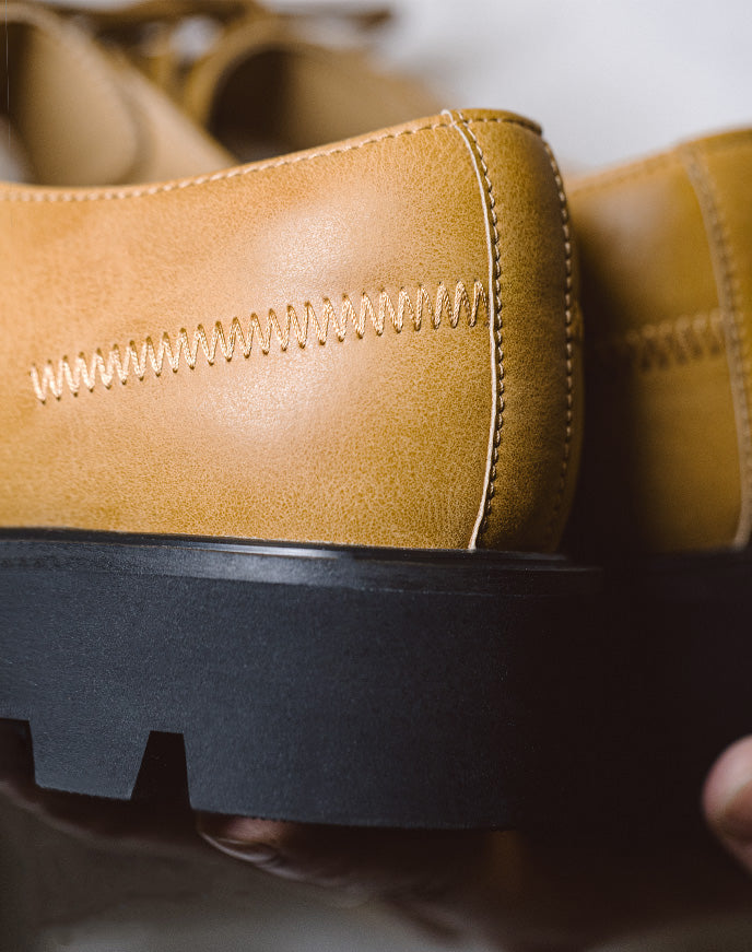 Derby Big Head Workwear Low-Top Yellow Leather Men's Dress Shoes - Harmony Gallery