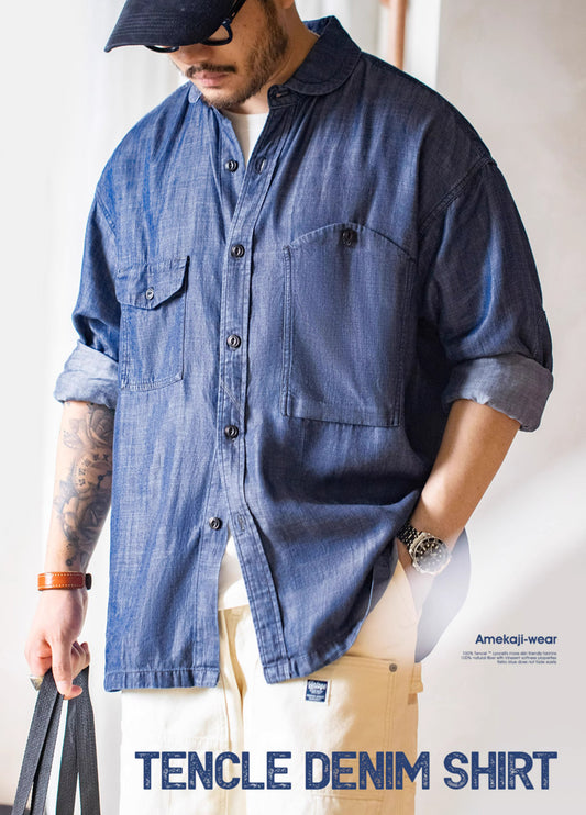 American Workwear Retro Tencel Denim Lyocell Men's Shirt - Harmony Gallery