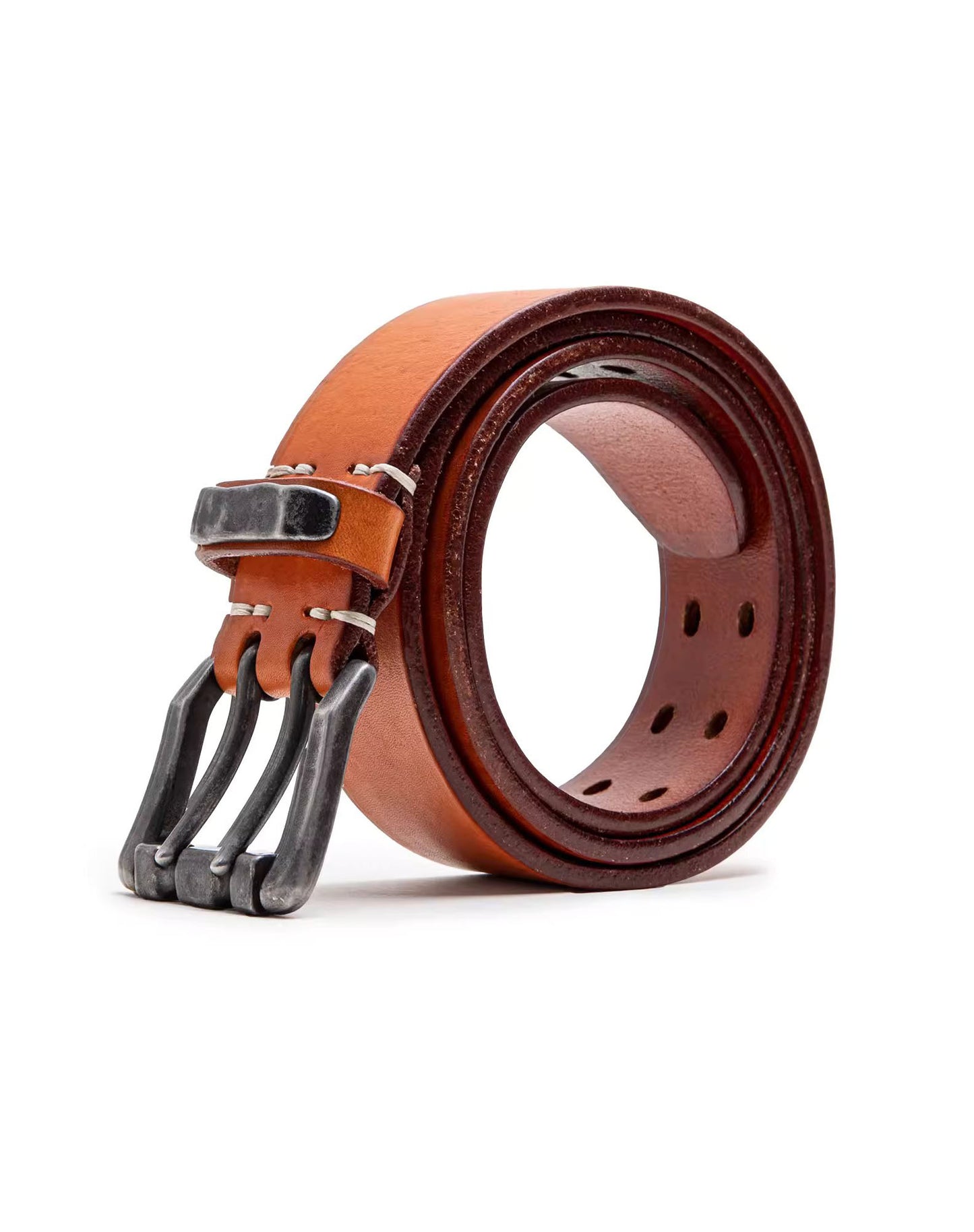 American Cowhide Tanned Double-Pin Buckle Tough Guy Men's Belt - Harmony Gallery