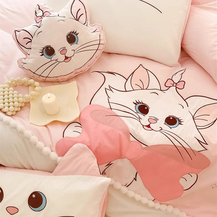 Disney Cartoon Mary Cat Pure Cotton Washed Four-piece Bed Set - Harmony Gallery