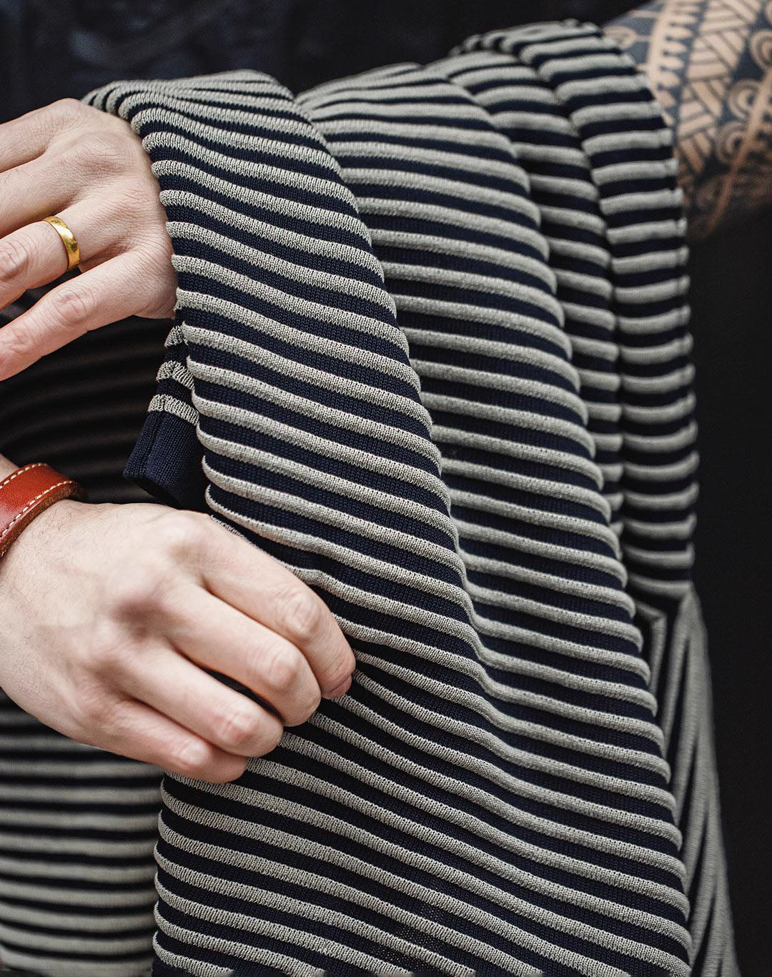 American Retro Knitted Striped Contrast Sea Soul Men's T-Shirt - Harmony Gallery