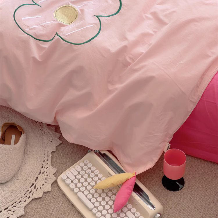 Girly Heart Cute Rich Rabbit Washed Four-Piece Pure Cotton Bed Set - Harmony Gallery