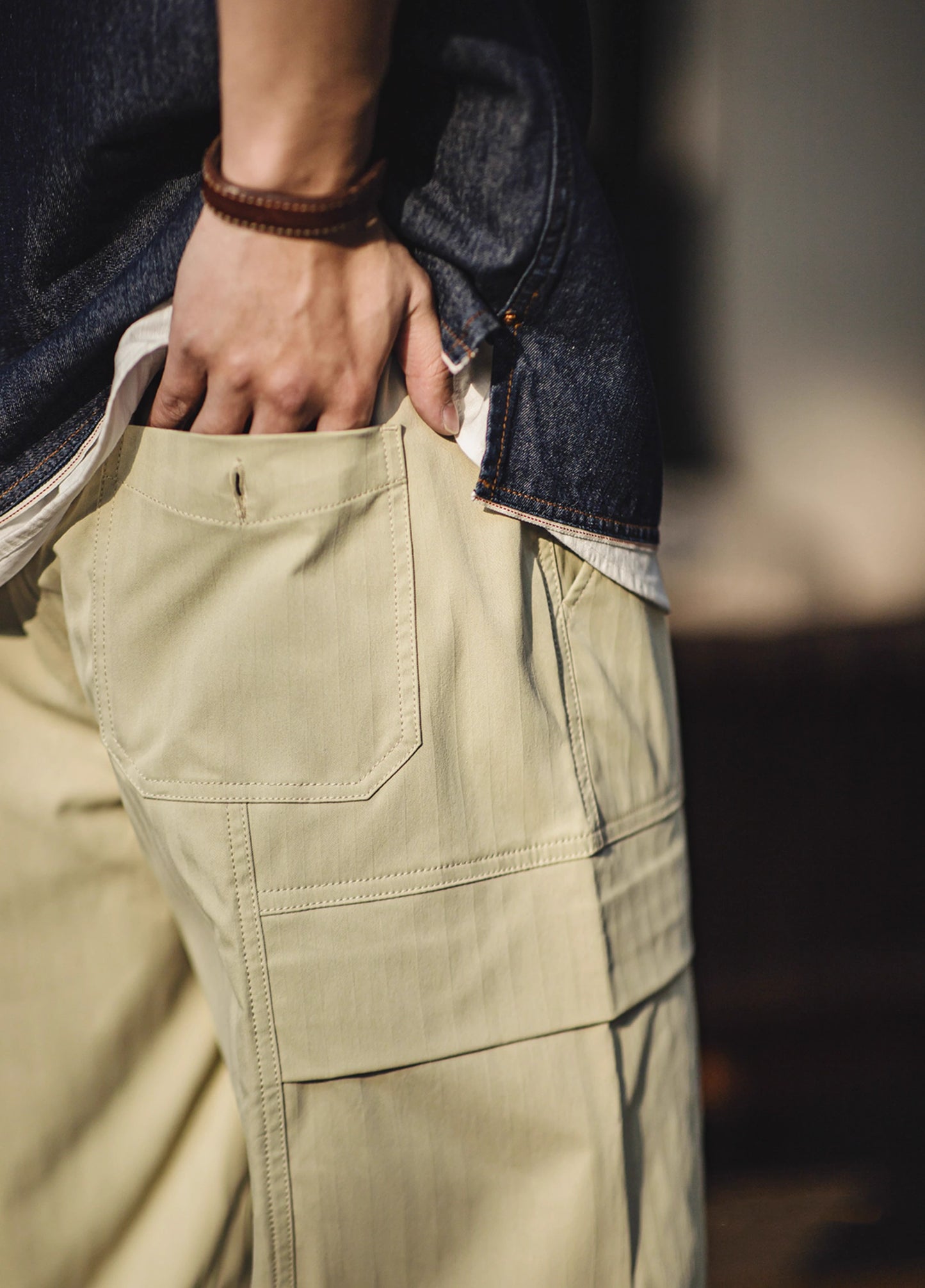 American Retro Multi-Pocket Herringbone Vibe Men's Trousers - Harmony Gallery