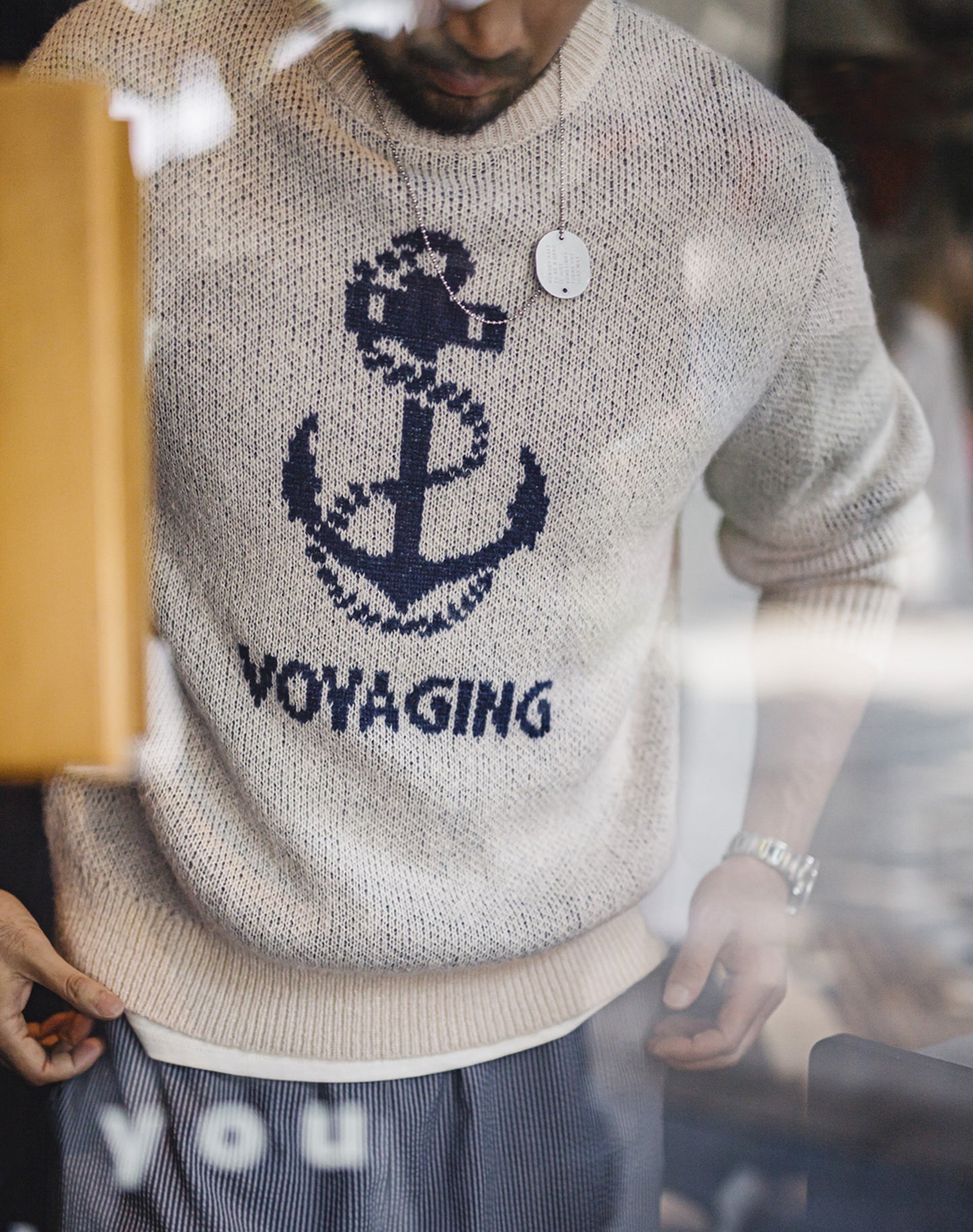 American Retro Knitted Anchor Jacquard Vintage Pullover Men's Sweater - Harmony Gallery