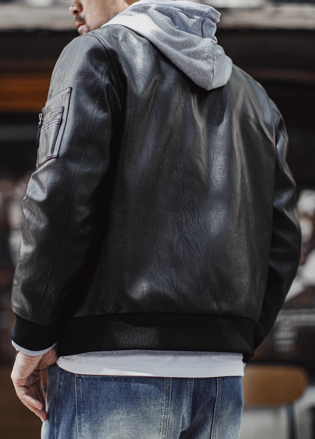 American MA1 Pilot Leather Handsome Short Lychee Pattern Men's Jacket - Harmony Gallery