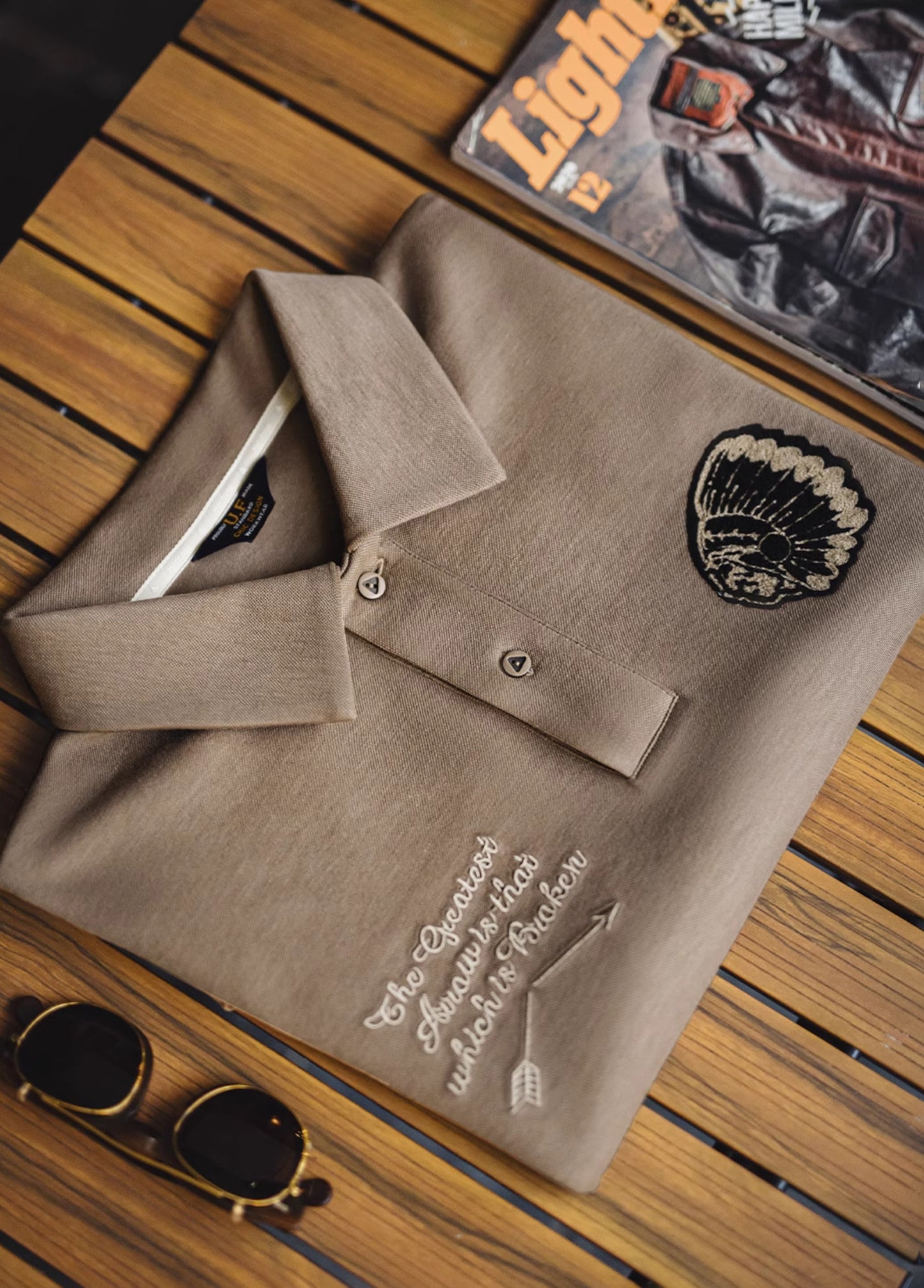 American Retro Embroidered Polo Heavyweight Straight Shoulder Men's T-Shirt - Harmony Gallery