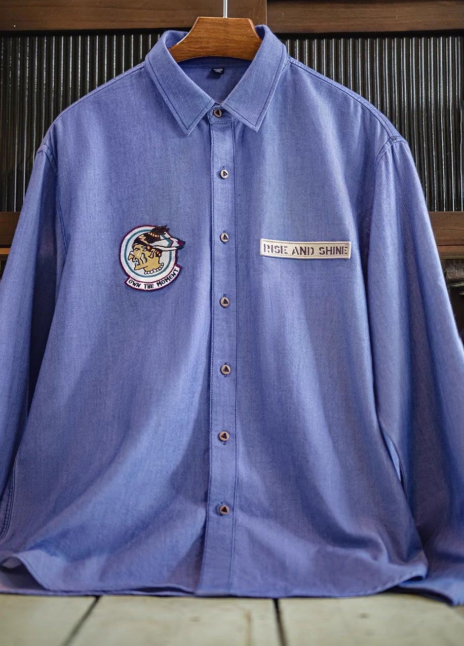 American Casual Oxford Long-Sleeved Blue Pure Cotton Cloth Men's Shirt - Harmony Gallery