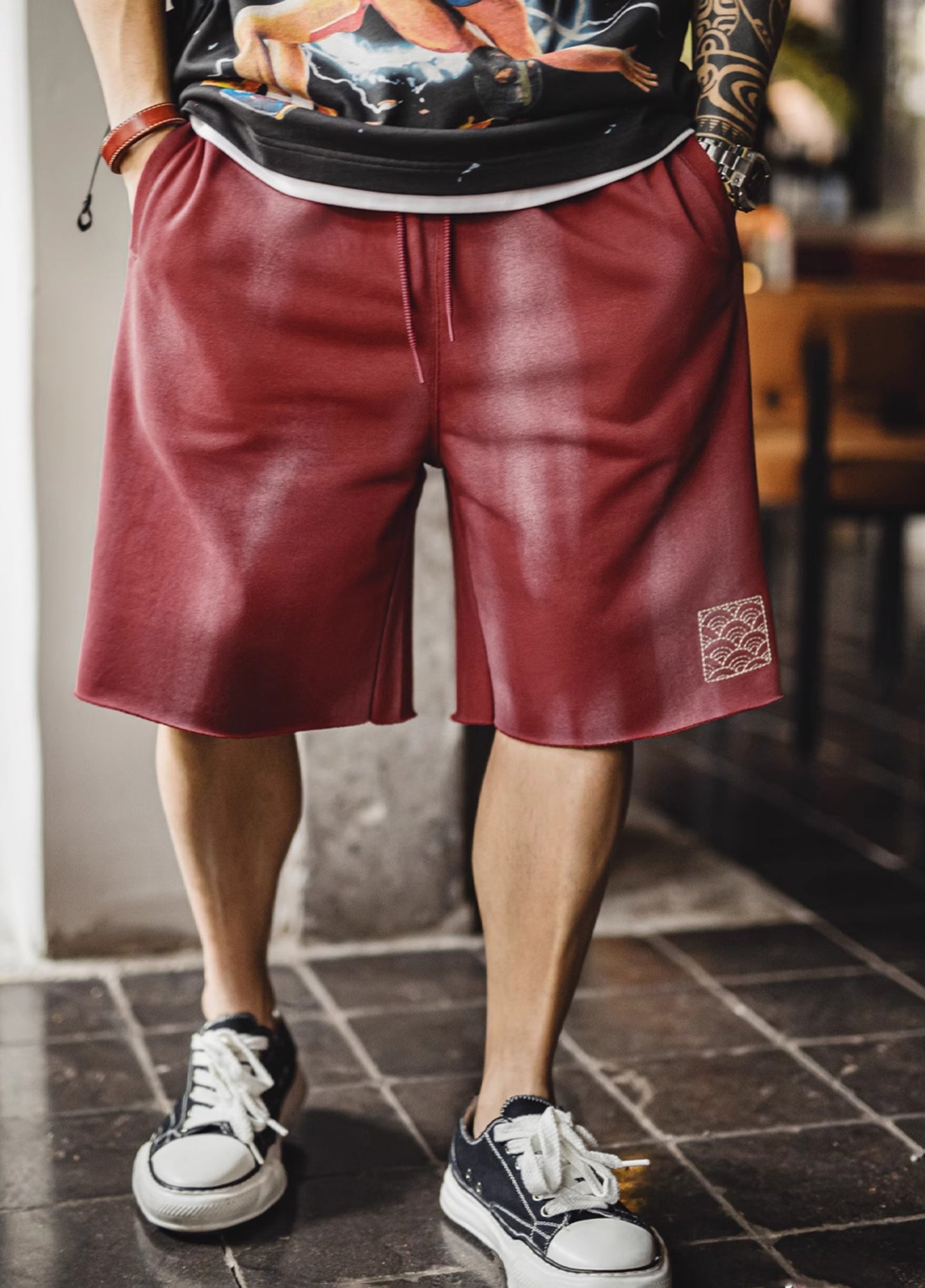 American Retro Tie-Dye Heavy Old Curling Straight Micro-Bounce Men's Shorts - Harmony Gallery