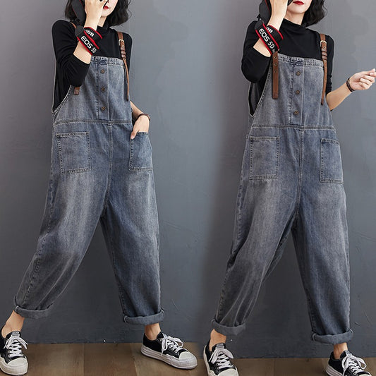 Distressed Washed Jeans Women's Casual Harem Overall - Harmony Gallery