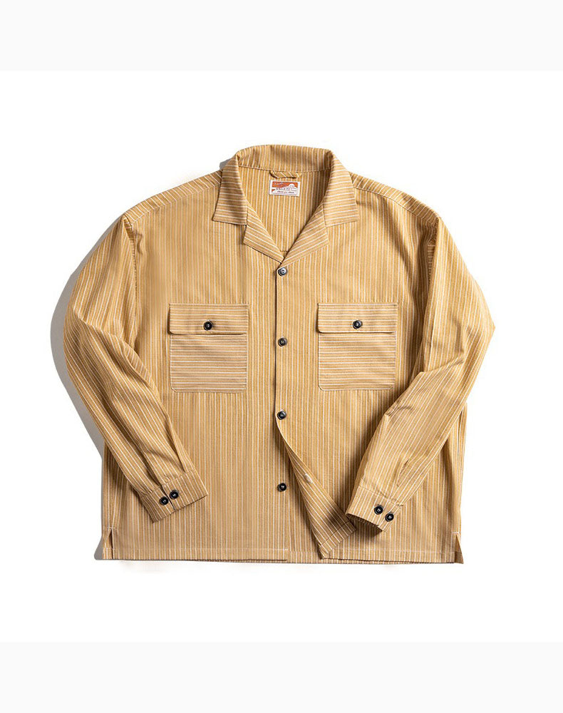 Workwear Retro Yellow Striped Vintage Men's Shirt - Harmony Gallery