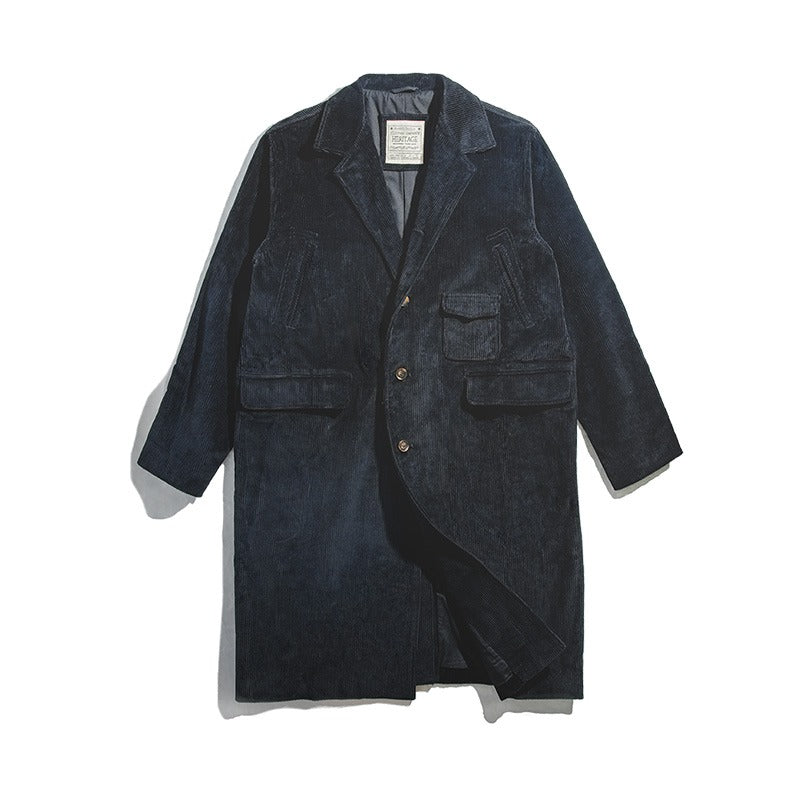 Tooling British Style Retro Corduroy Men's Trench Coat - Harmony Gallery