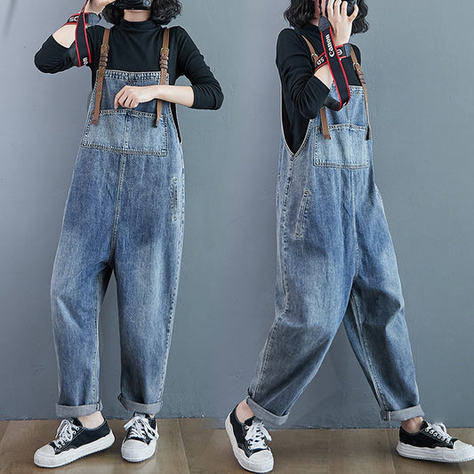 Distressed Washed Jeans Casual Crotch Women's Overall - Harmony Gallery