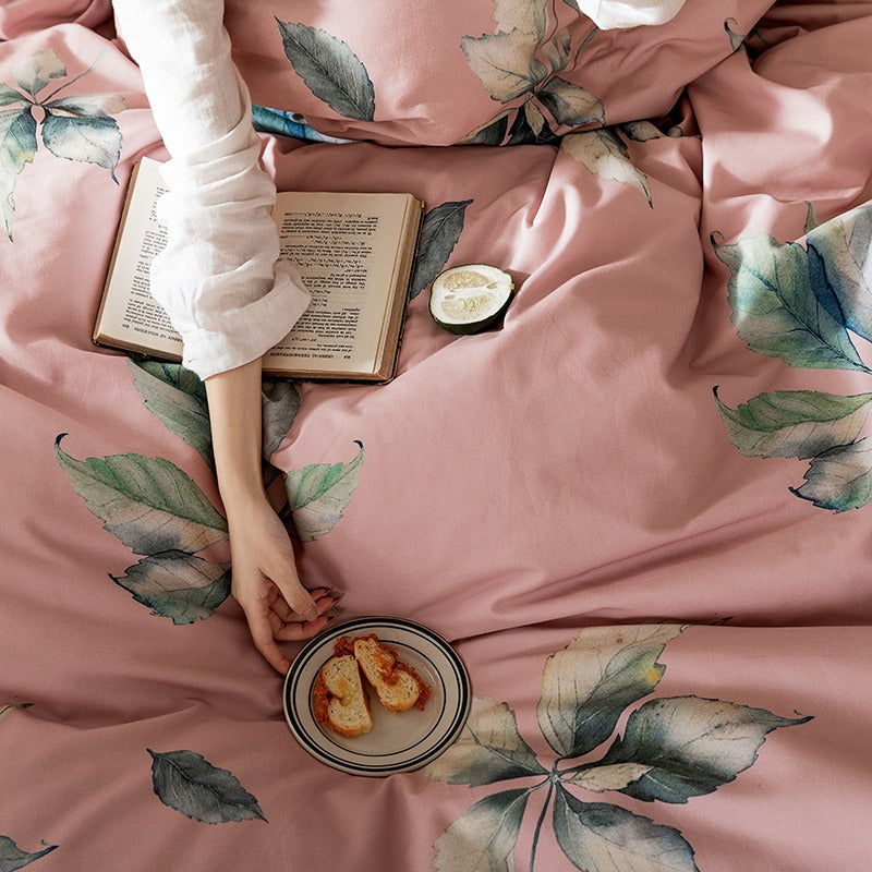 Pure Light Brushed Floral Cotton Four-Piece Bed Set - Harmony Gallery