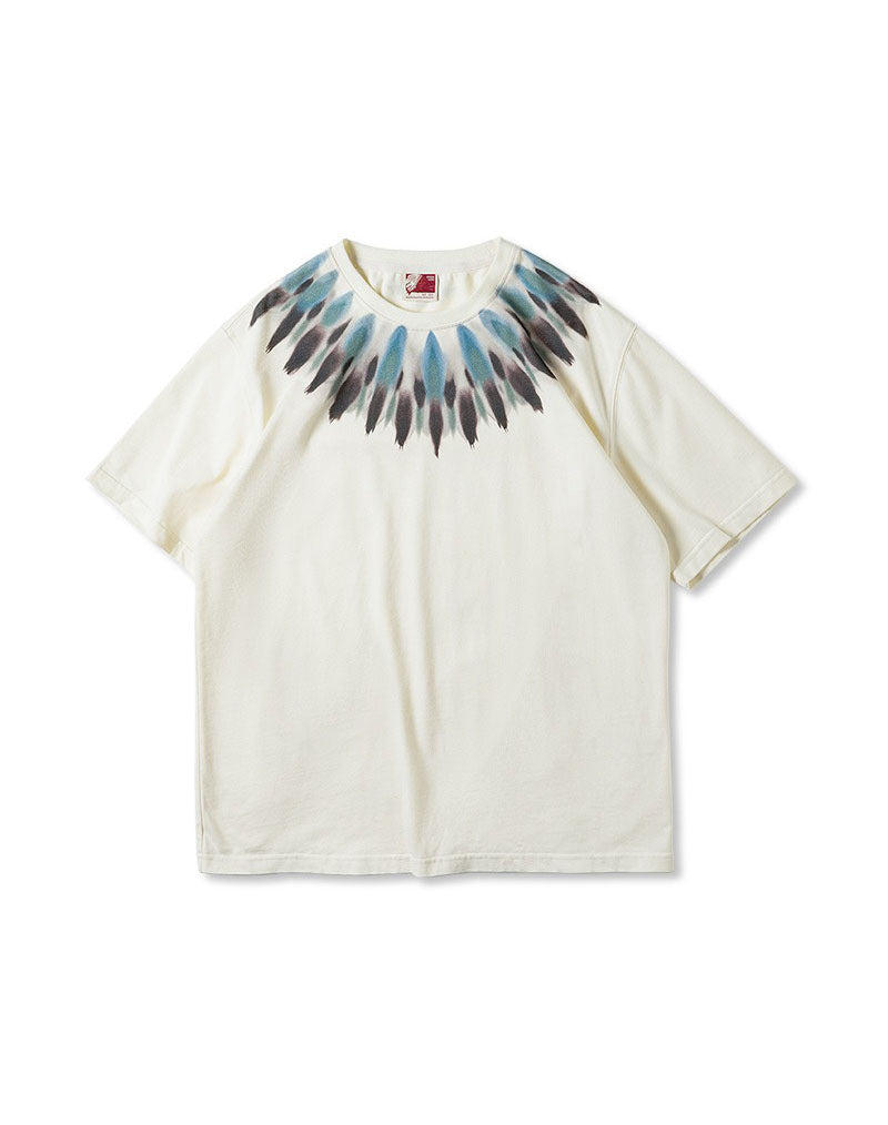 American Retro Feather Print Loose Ethnic Men's T-Shirt - Harmony Gallery