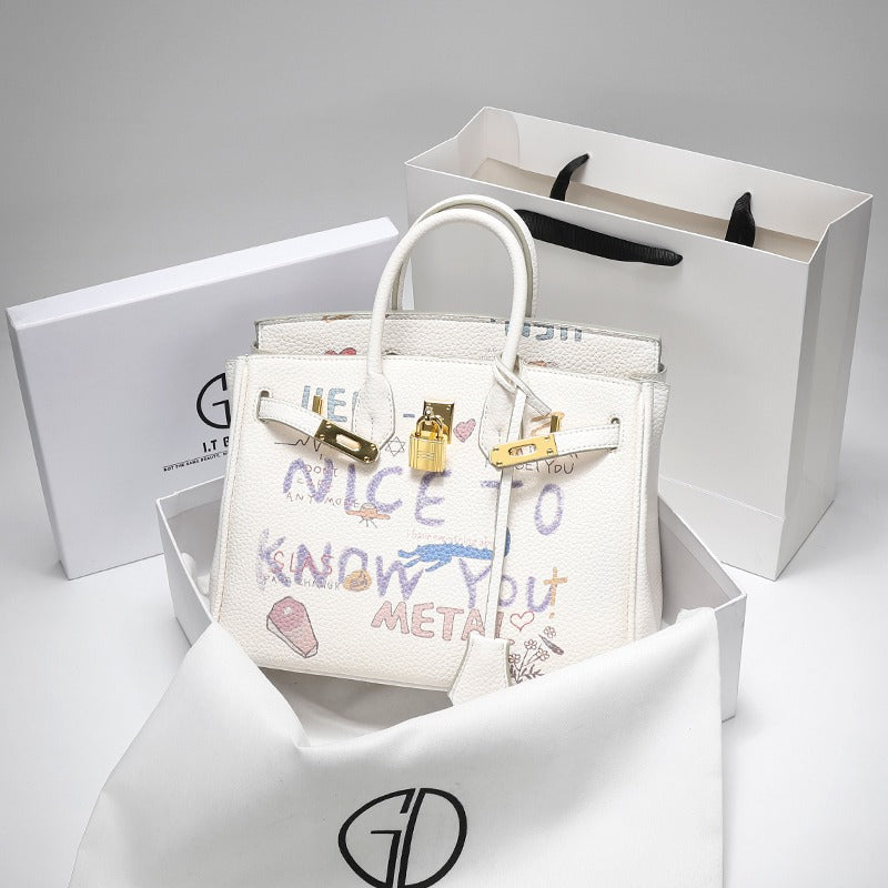 Brooklyn Trendy Graffiti Platinum Women's Handbag - White