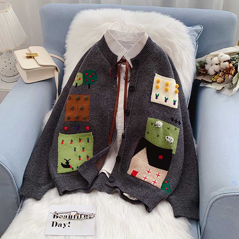 College Style Embroidery Sweet Women's Cardigan