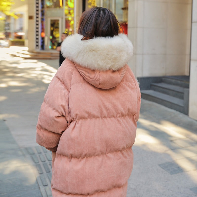 Corduroy Horn Buckle Winter Cotton Women's Jacket - Harmony Gallery