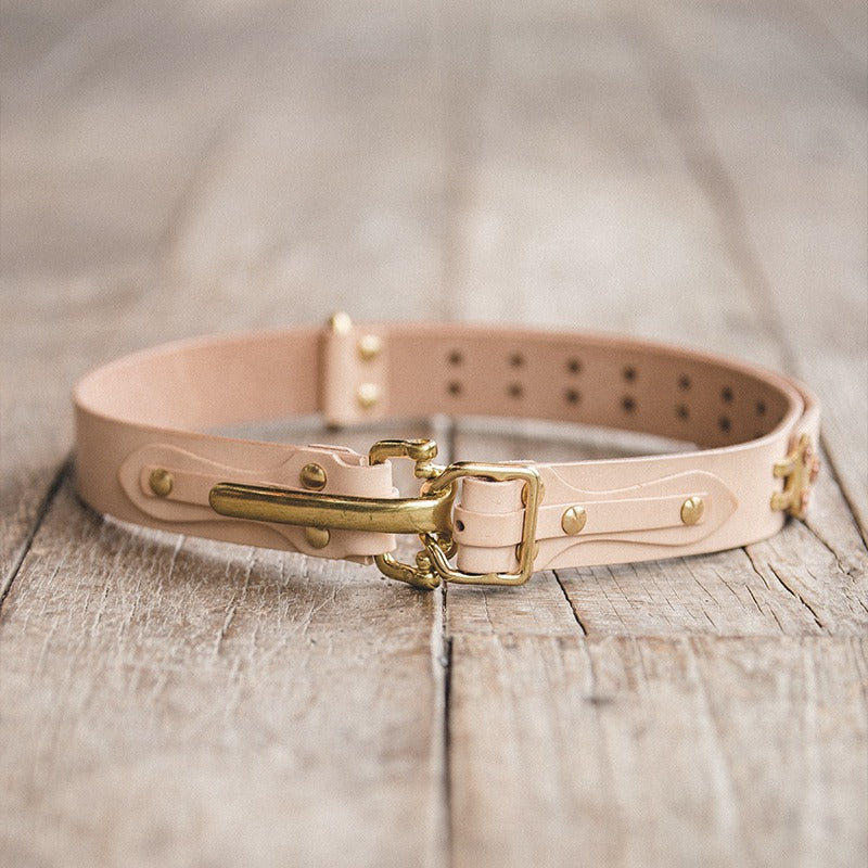 Vintage Cavalry Brass Buckle Cowhide Leather Men's Belt - Harmony Gallery