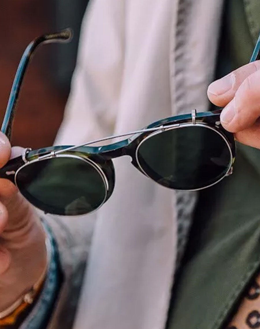 Handmade Depp Round Frame Detachable Dual-use Polarized Men's Sunglasses Silver