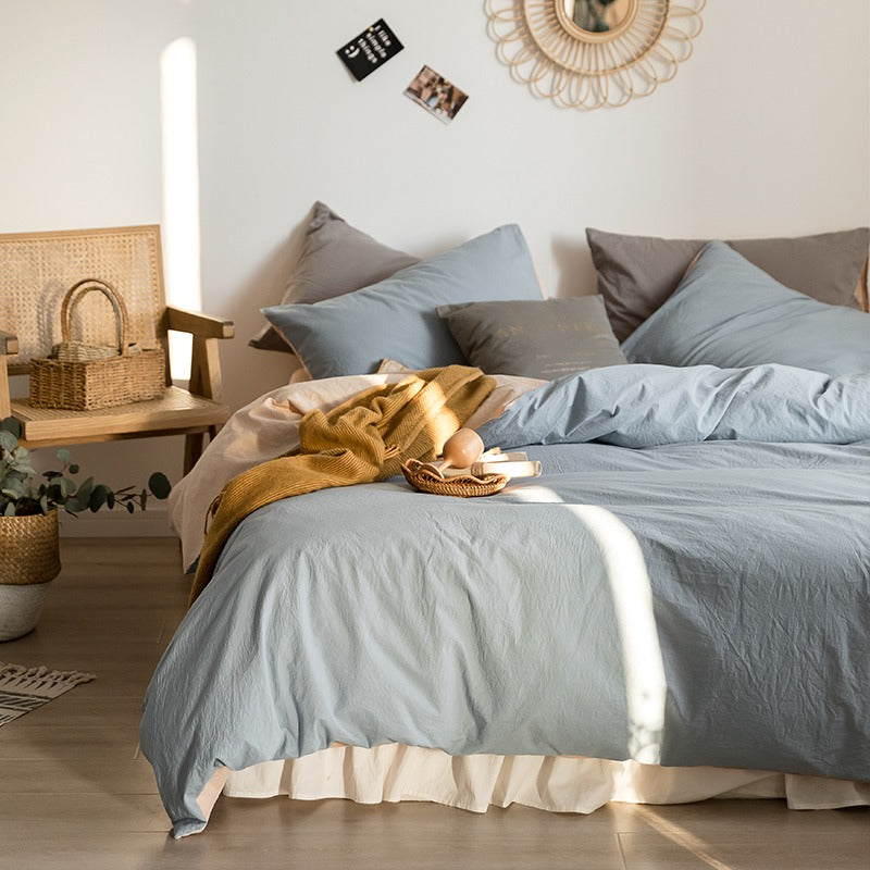 Simple Pure Cotton Nordic Double Color Four-Piece Bed Set - Harmony Gallery