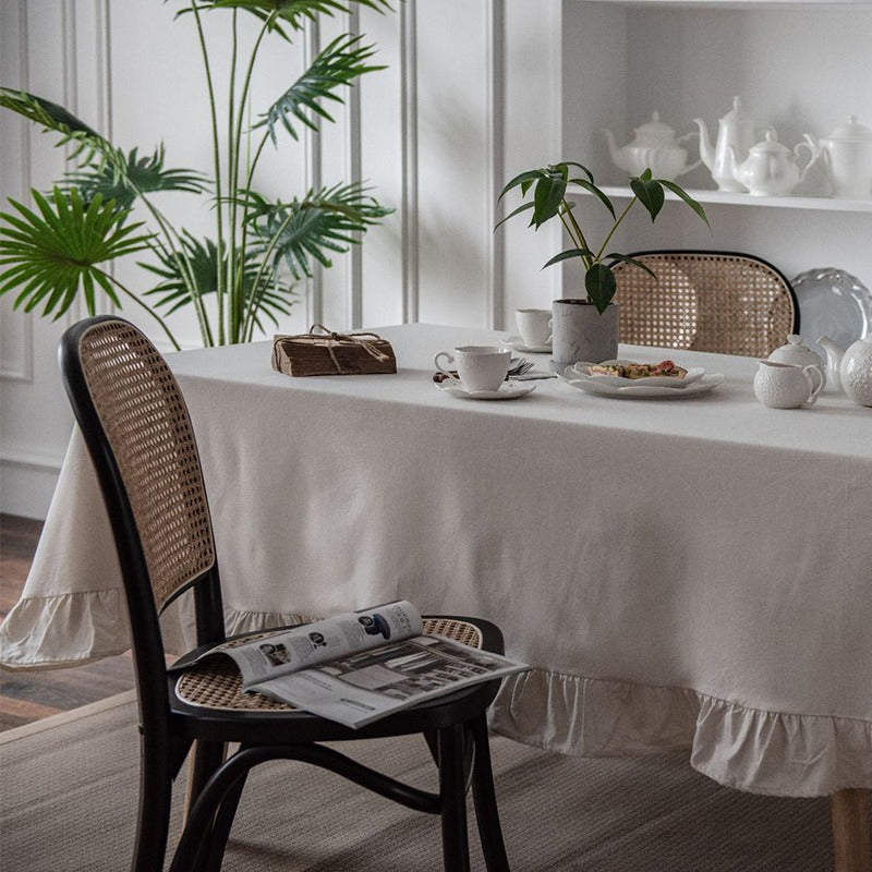 French Rectangular Ruffled Linen Living Room Dining Tablecloths - Harmony Gallery