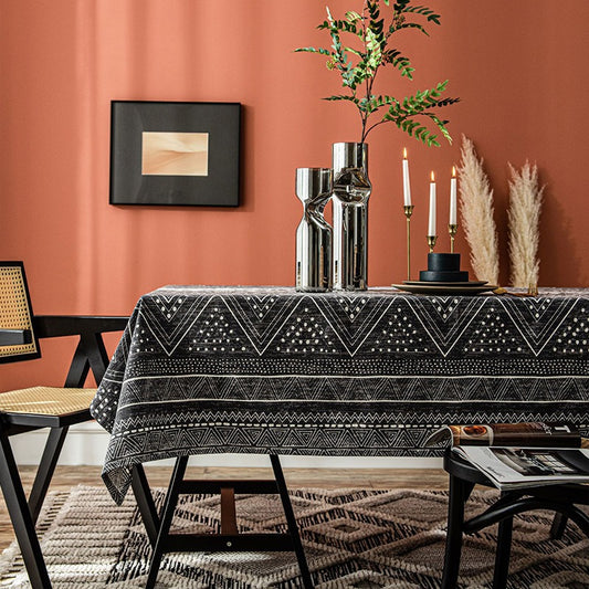 Retro Ethnic Cotton Black Living Room Coffee Tablecloths - Harmony Gallery