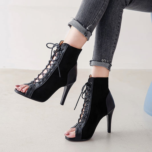 Open Toe Lace-Up Hollow High Heel Women's Dance Shoes - Harmony Gallery