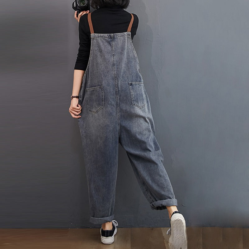 Distressed Washed Jeans Women's Casual Harem Overall - Harmony Gallery