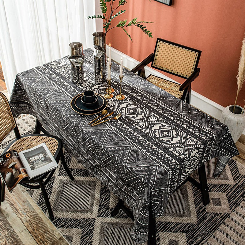Retro Ethnic Cotton Black Living Room Coffee Tablecloths - Harmony Gallery