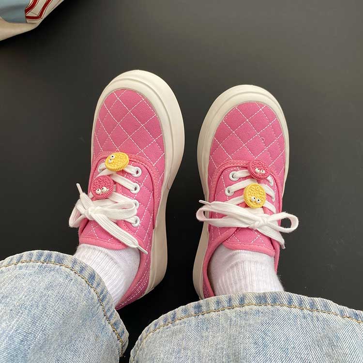 Round Toe Rhombic Smiley Canvas Women's Shoes - Harmony Gallery