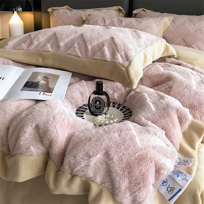 Winter Rabbit Plush Four-Piece Velvet Warm Flannel Bed Set - Harmony Gallery