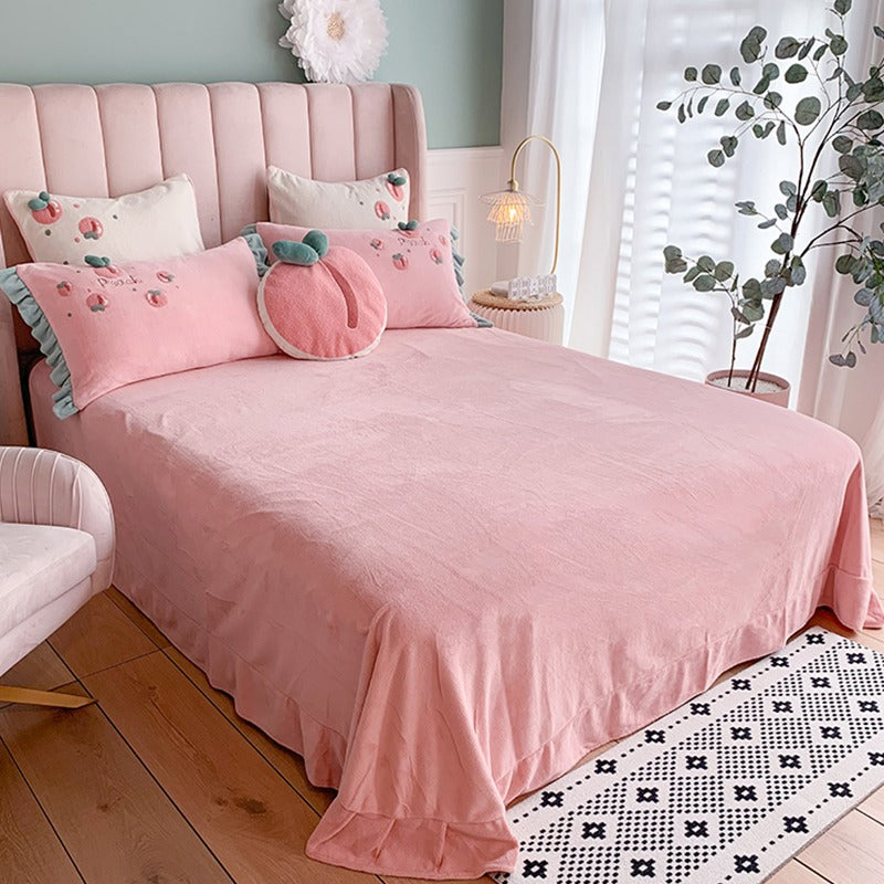 Peach Girl Velvet Four-Piece Double-Sided Coral Flannel Bed Set - Harmony Gallery