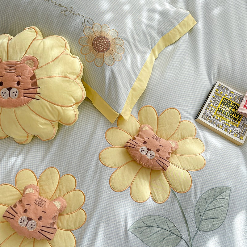 Fresh Sunflower Washed Cotton Four-Piece Cartoon Bed Set - Harmony Gallery