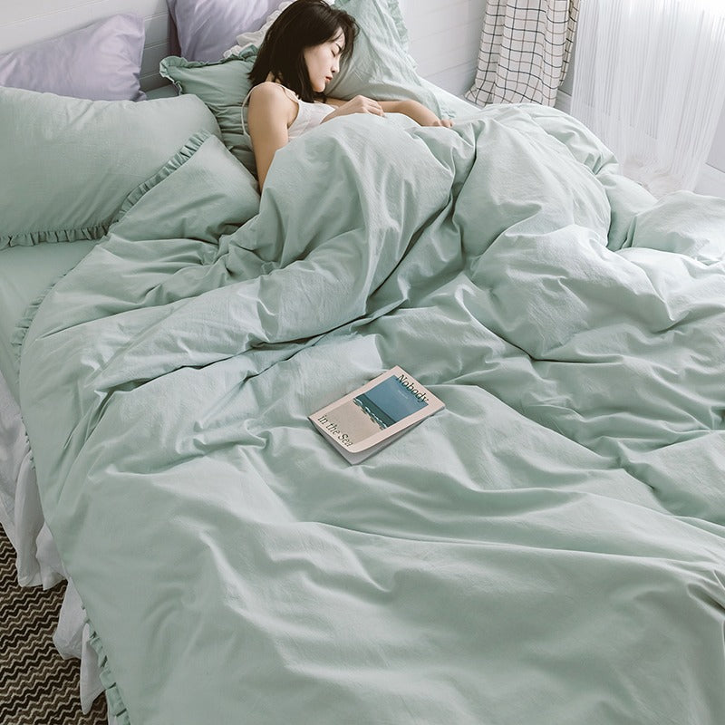 Pure Washed Cotton Fold-Edge Four-Piece Bed Set - Harmony Gallery